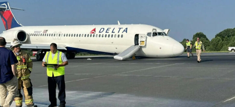 Avión de Delta aterriza en Carolina del Norte sin tren de aterrizaje