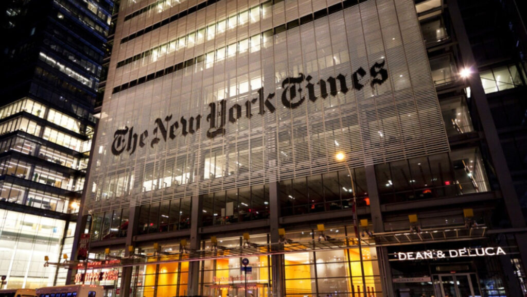 Fachada del diario The New York Times. FOTO: Fuente externa